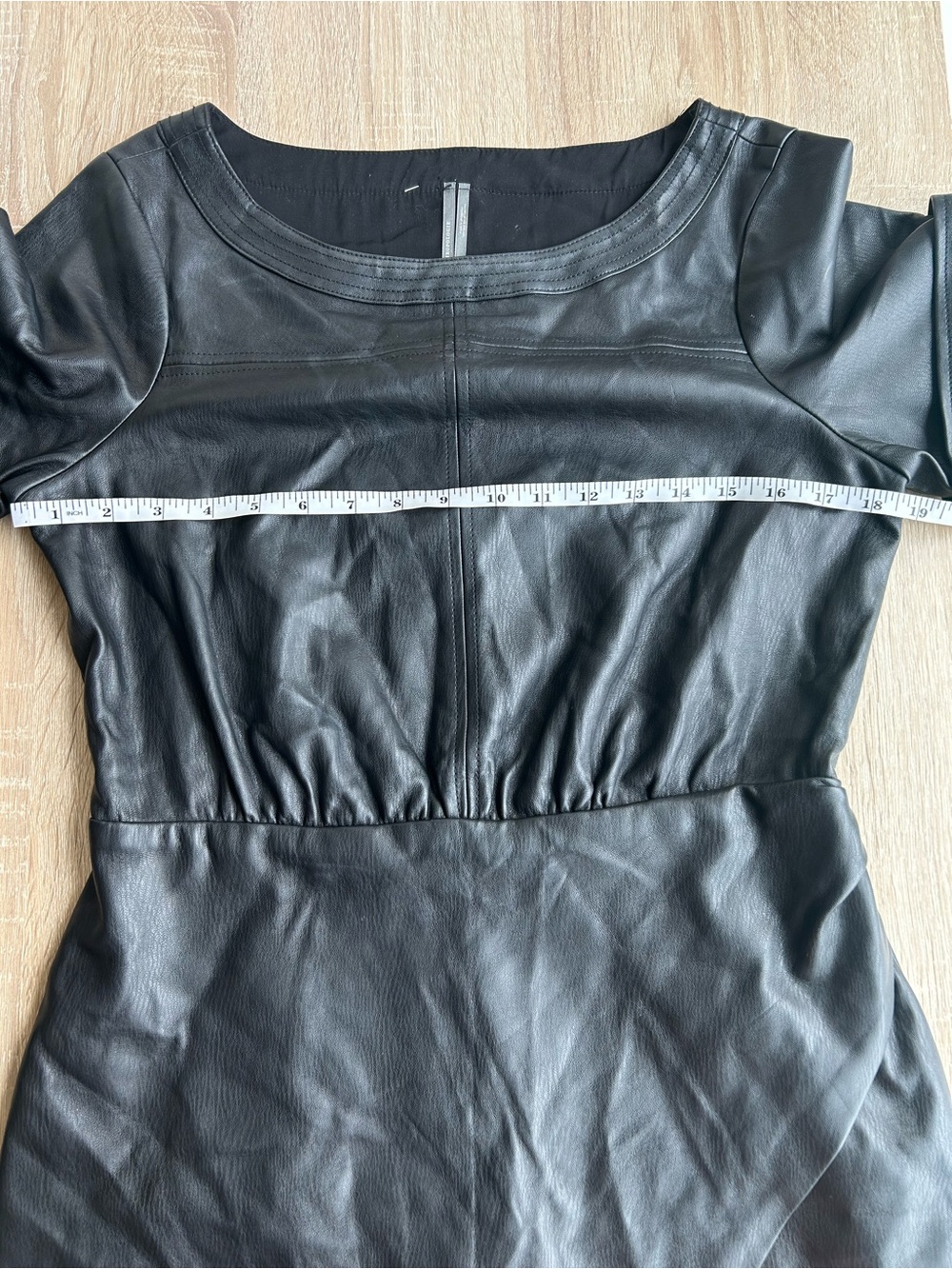 Anthropologie Black Faux Leather Short Sleeve Wrap Dress 10 - Picture 7 of 10